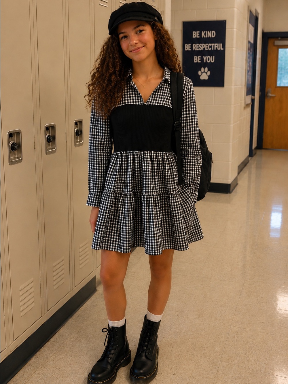 Black & White Gingham Dress with Knit Bodice